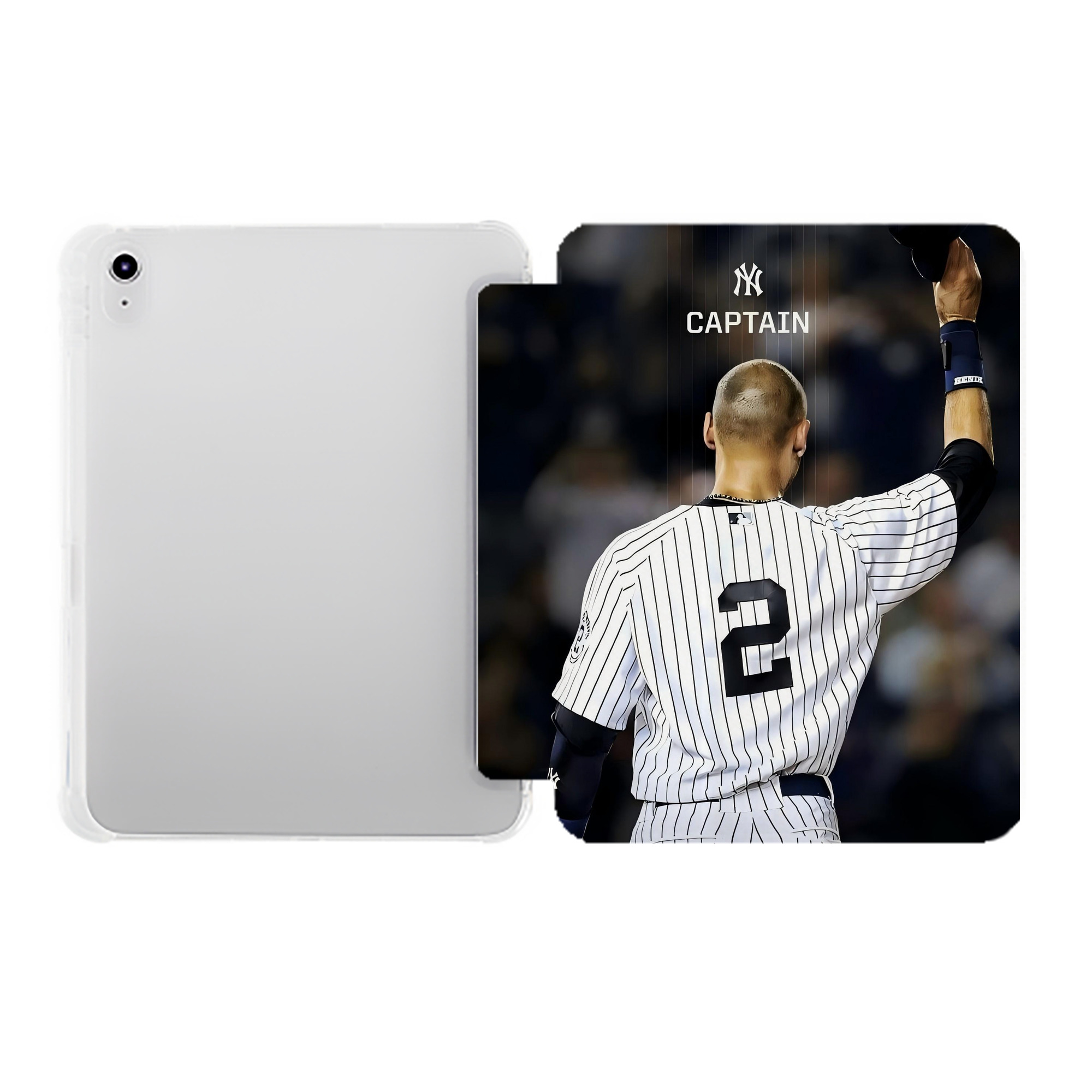 Derek Jeter 56 Premium Tri-Fold PU Leather & Silicone IPad Case With Pencil Slot – Fits 9.5,10.5,10.9 – Adjustable Stand, Slim, Protective